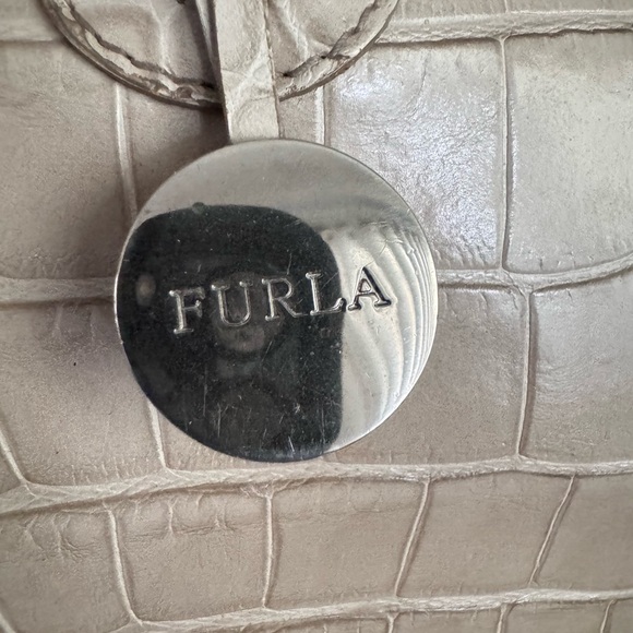 FURLA Crocodile Embossed Beige Tote Bag - Picture 12 of 13
